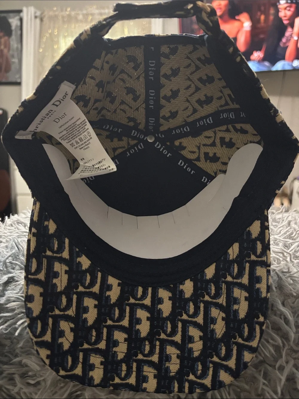 Unisex Dior Navy and Beige Monogram Hat